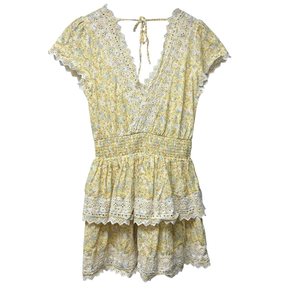 American Eagle Garden Party Wrap Dress Size Small Tiered Yellow Floral Cottage - Picture 4 of 8